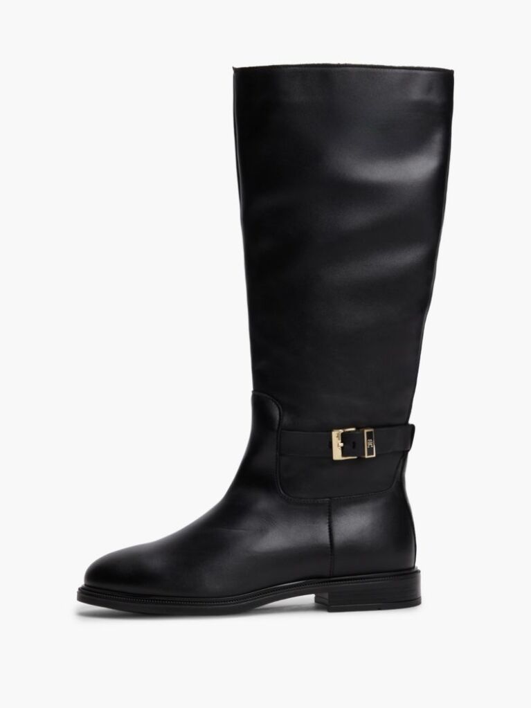 Negru Cizme Din Piele Cu Monogramma TH  Femei