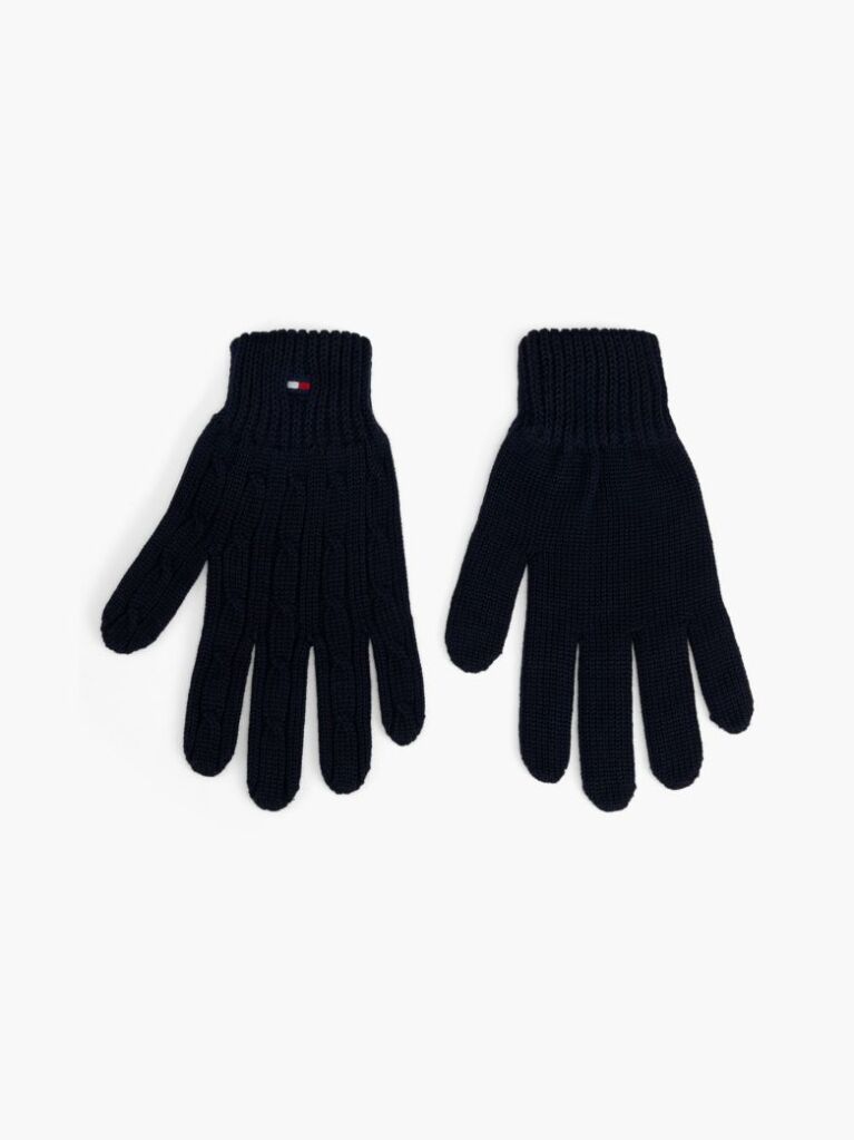 Blue Kids' Flag Embroidery Cable Knit Gloves  Kids Unisex