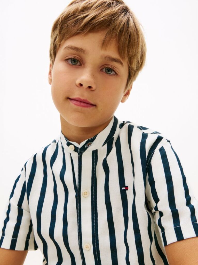 Multi Stripe Linen Blend Short Sleeve Shirt  Boys