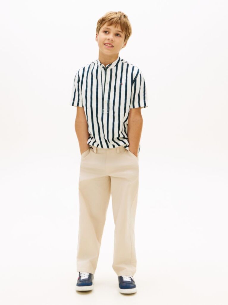 Multi Stripe Linen Blend Short Sleeve Shirt  Boys
