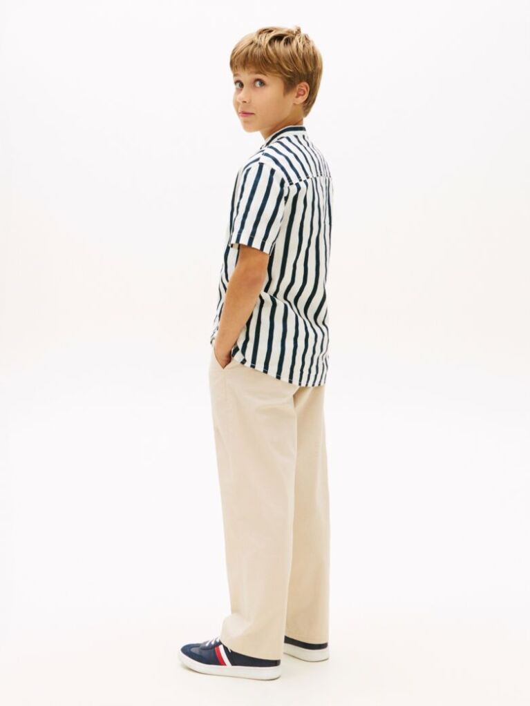 Multi Stripe Linen Blend Short Sleeve Shirt  Boys