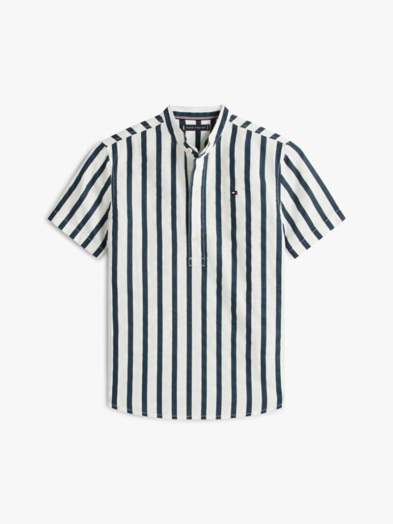 Multi Stripe Linen Blend Short Sleeve Shirt  Boys