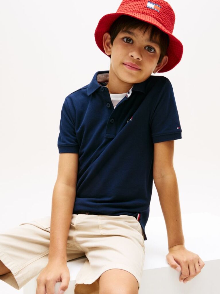 Blue Tricou Polo Cu Croiala Regular Si Steag  Baieti