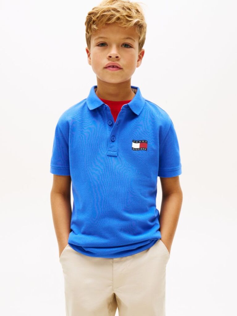 Blue Tricou Polo Cu Croiala Regular Si Steag  Baieti