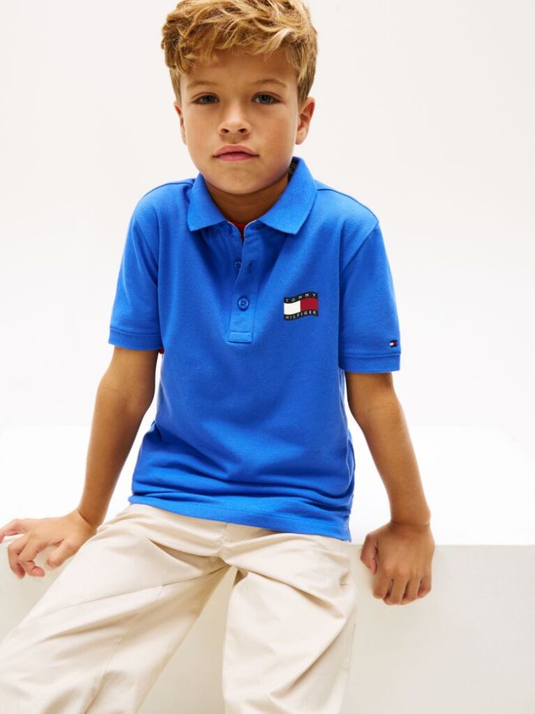 Blue Tricou Polo Cu Croiala Regular Si Steag  Baieti