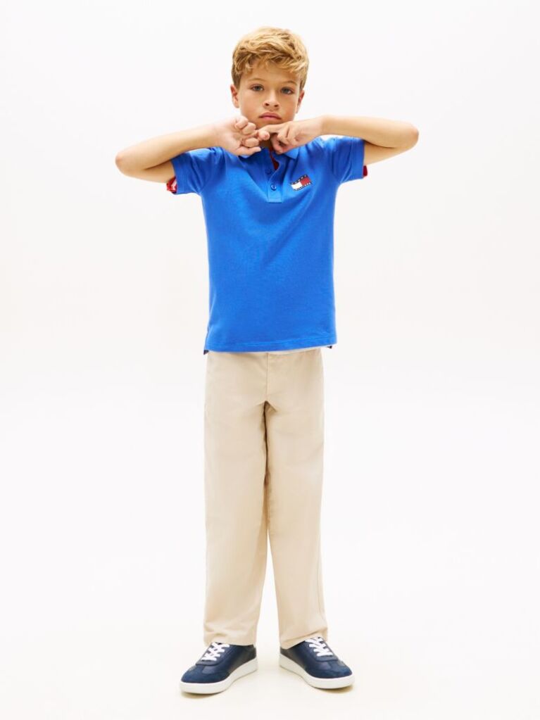 Blue Tricou Polo Cu Croiala Regular Si Steag  Baieti