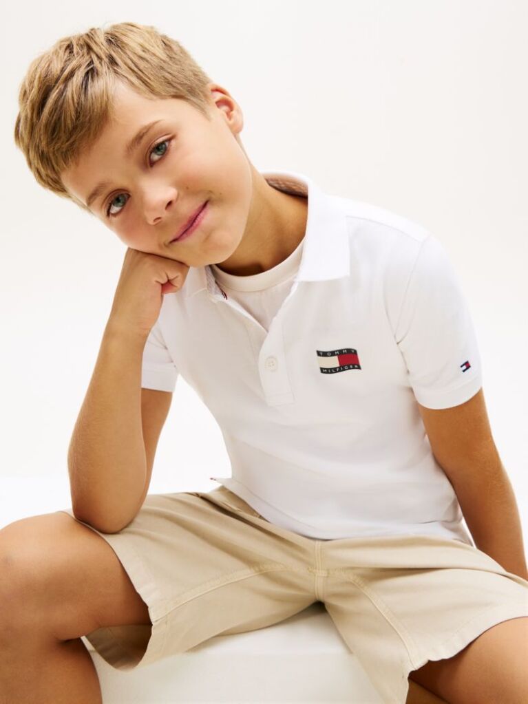 White Regular Fit Wavy Flag Polo Shirt  Boys