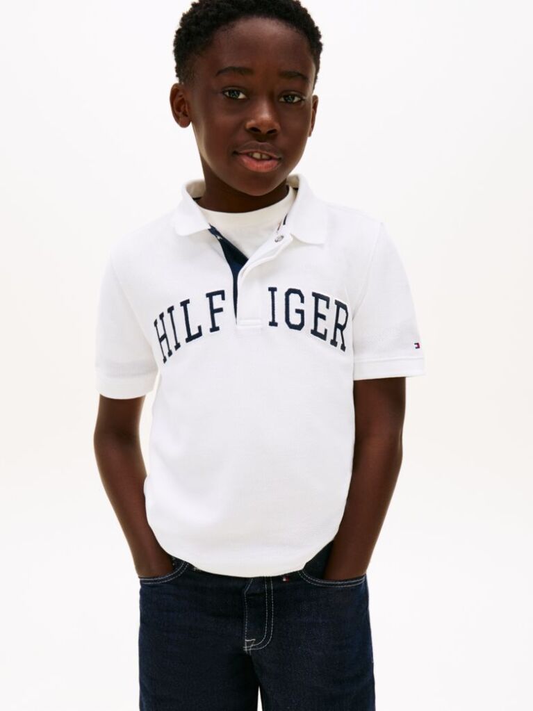 Alb Tricou Polo Cu Croiaa Regular Si Textura  Baieti