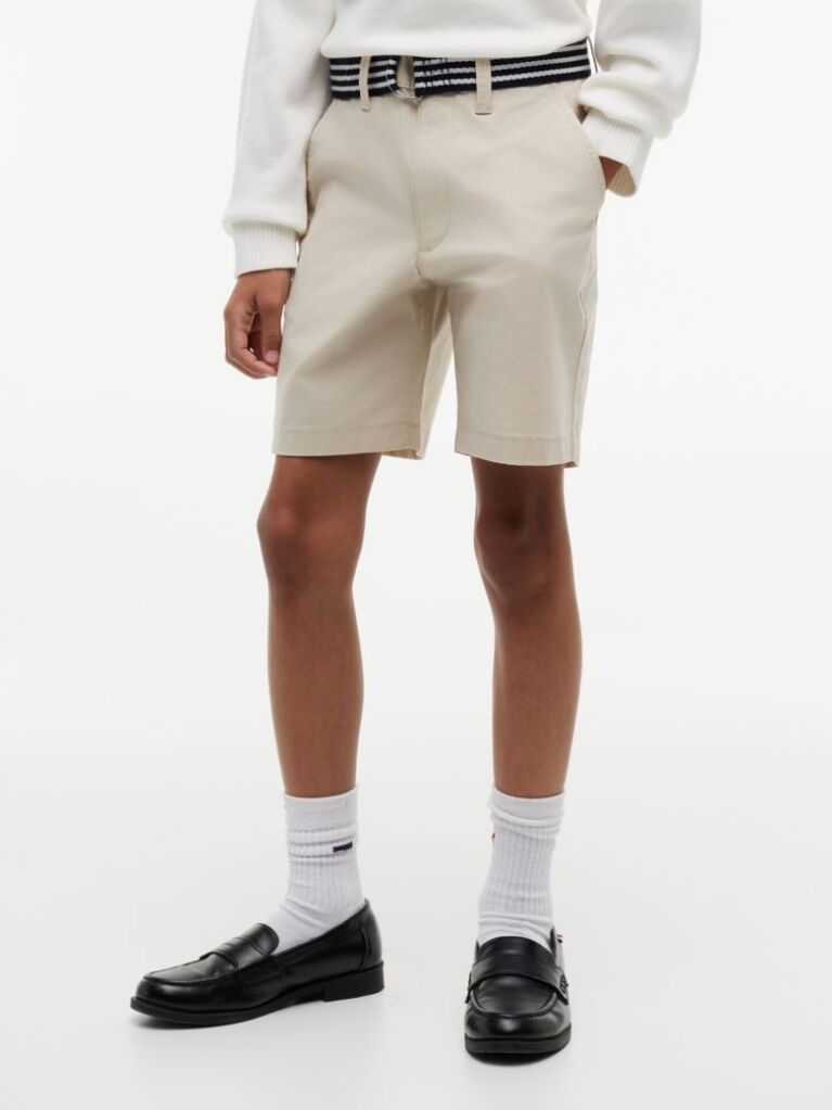 Bej Essential Pantaloni Scurti Chino Loose Cu Curea Signature  Baieti