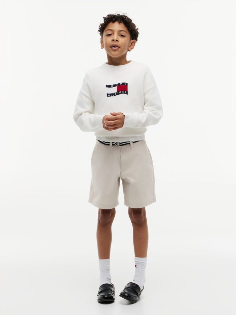 Bej Essential Pantaloni Scurti Chino Loose Cu Curea Signature  Baieti