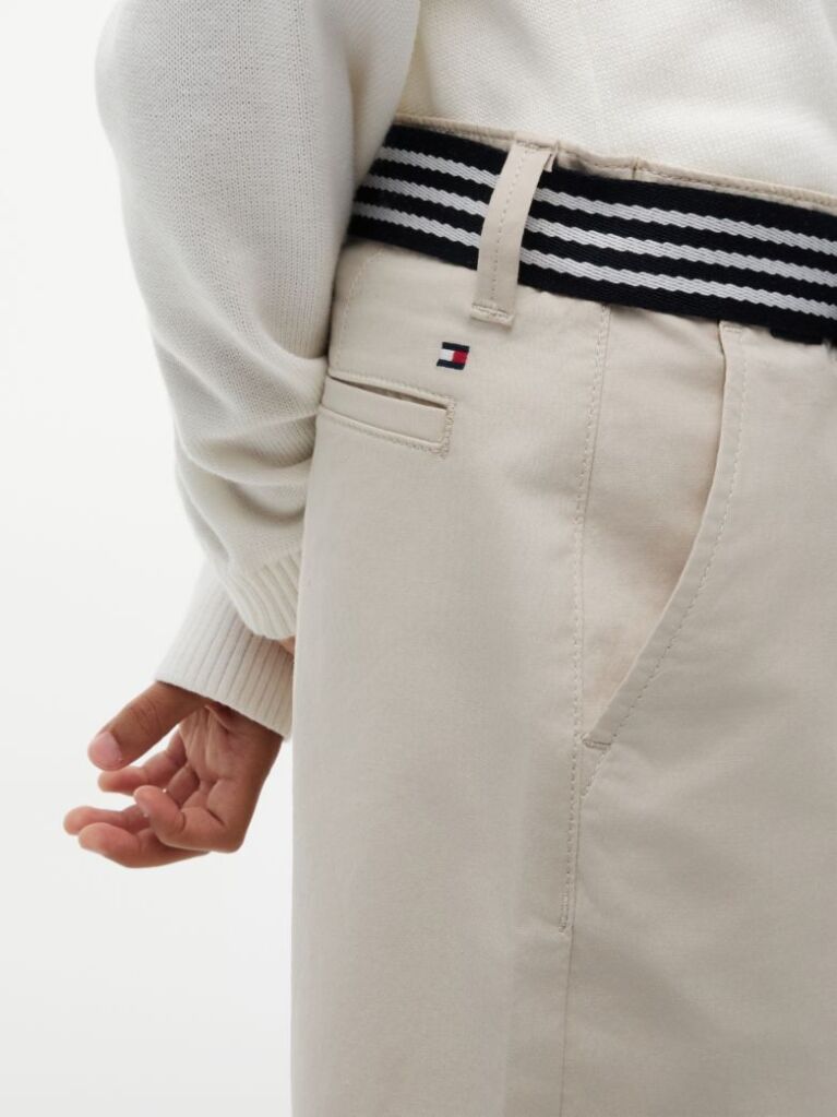 Bej Essential Pantaloni Scurti Chino Loose Cu Curea Signature  Baieti