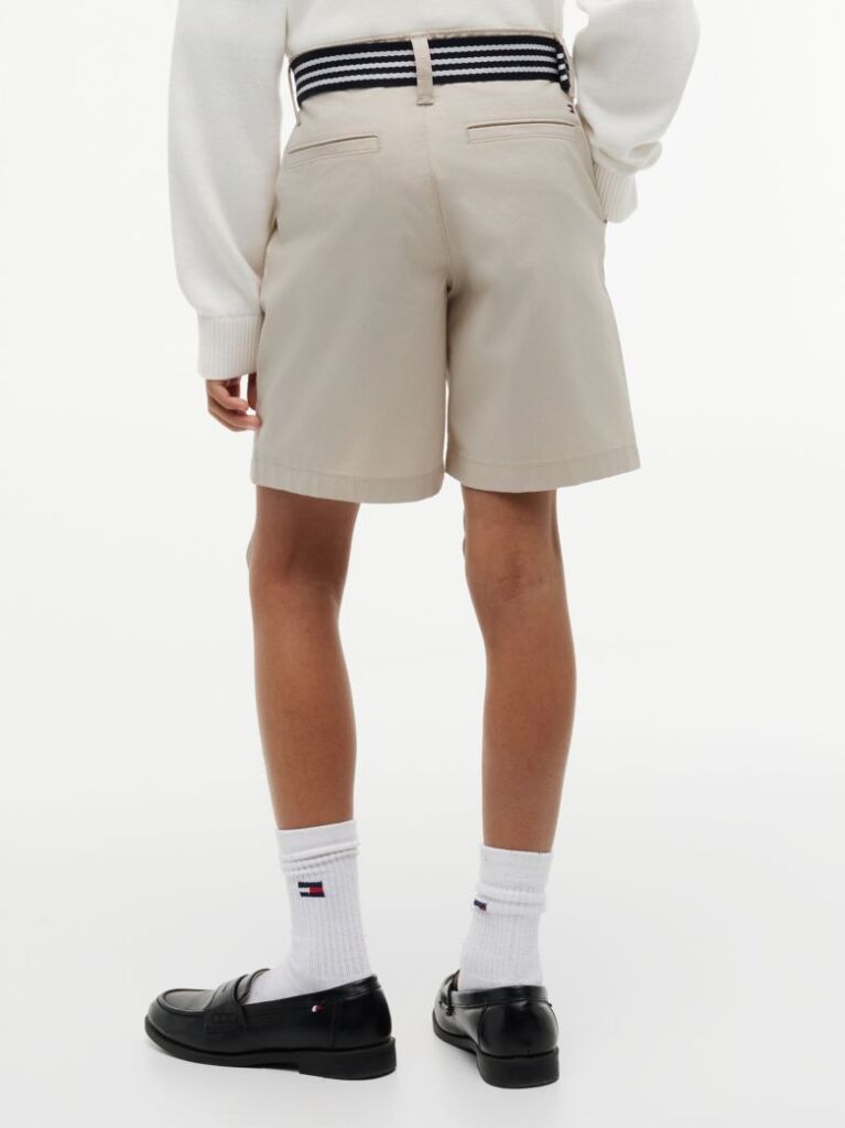 Bej Essential Pantaloni Scurti Chino Loose Cu Curea Signature  Baieti