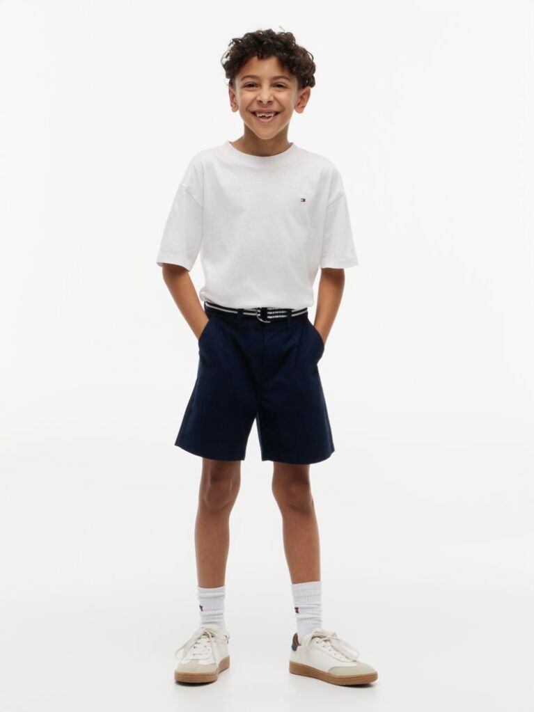 Blue Essential Pantaloni Scurti Chino Loose Cu Curea Signature  Baieti