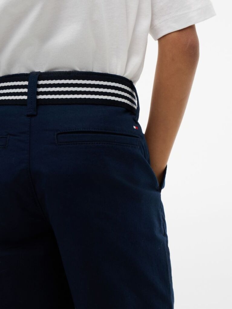 Blue Essential Pantaloni Scurti Chino Loose Cu Curea Signature  Baieti