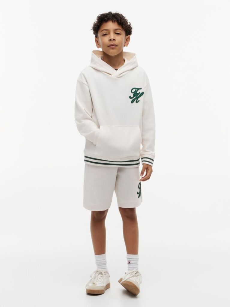 Bej Hanorac Cu Gluga Din Tricot Interlock Cu Logo Brodat  Baieti