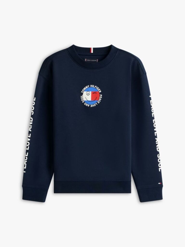 Blue Hanorac Din Bumbac Cu Logo Si Steag Smiley Pe Spate  Baieti