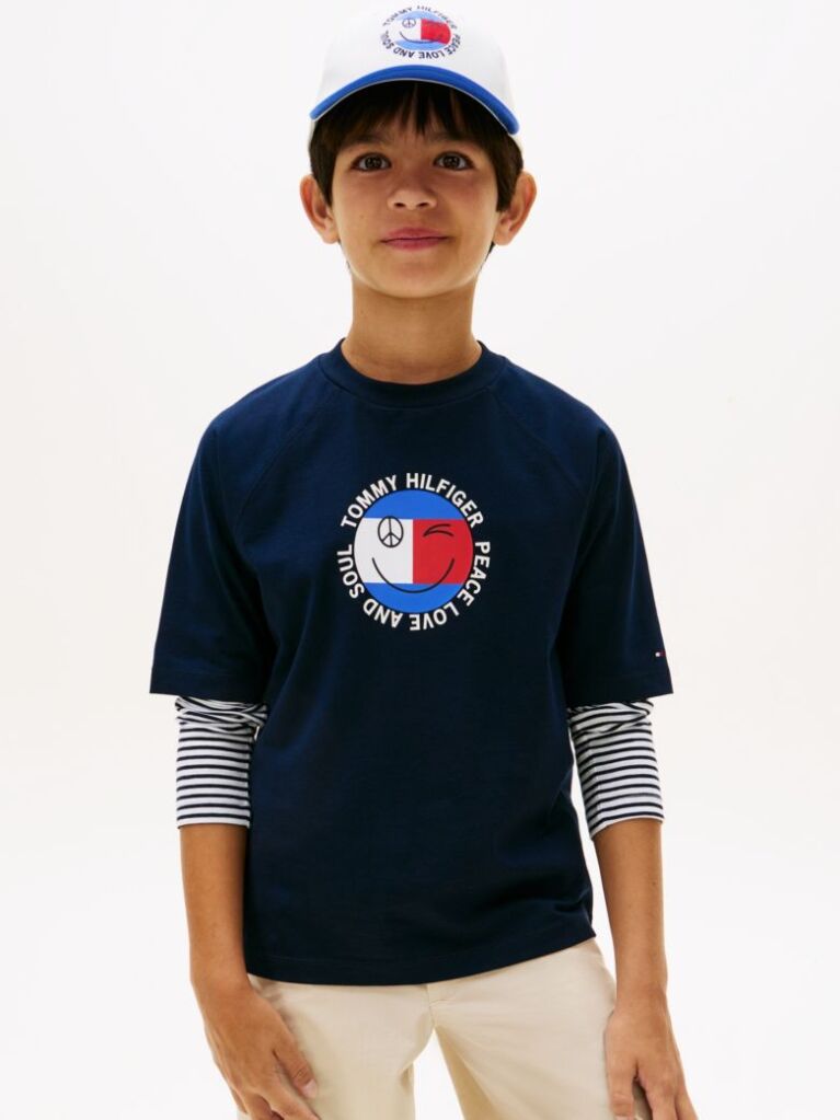 Blue Tricou Cu Logo Smiley Si Steag  Baieti