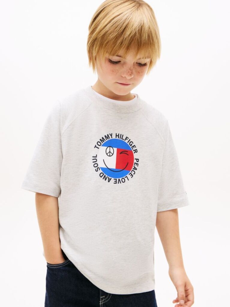 Gri Tricou Cu Logo Smiley Si Steag  Baieti