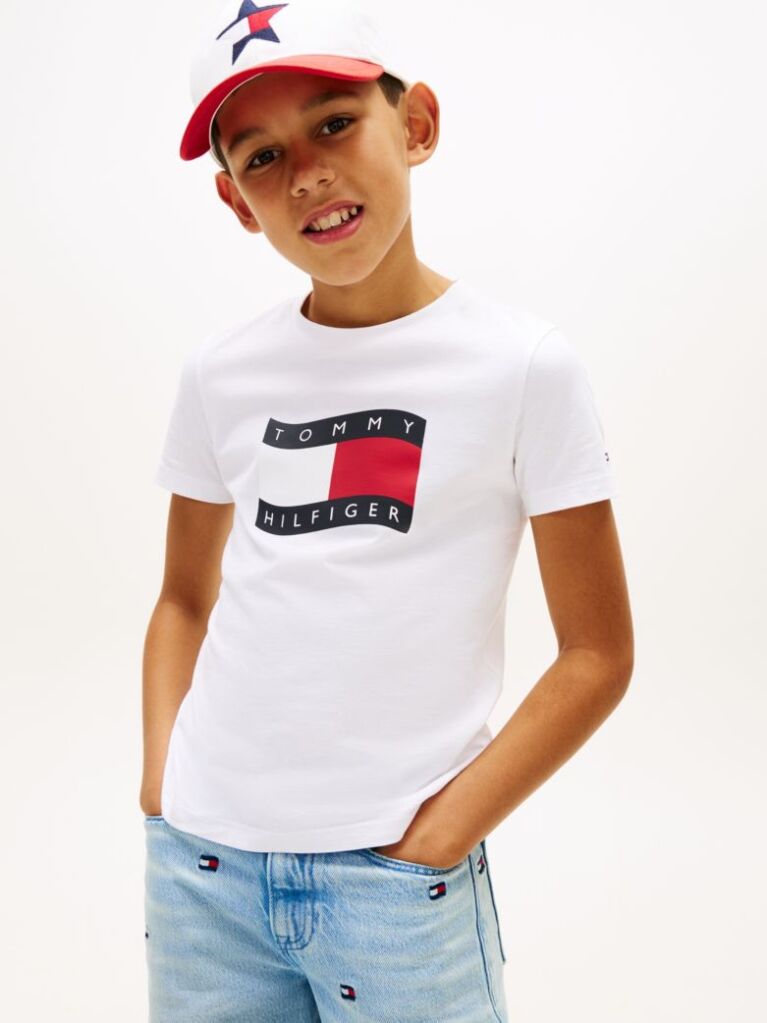 White Wavy Flag Jersey Crew Neck T-Shirt  Boys
