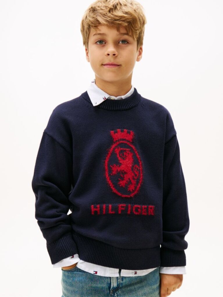 Blue Pulover Cu Guler Rotund Si Model Intarsia TH Crest  Baieti