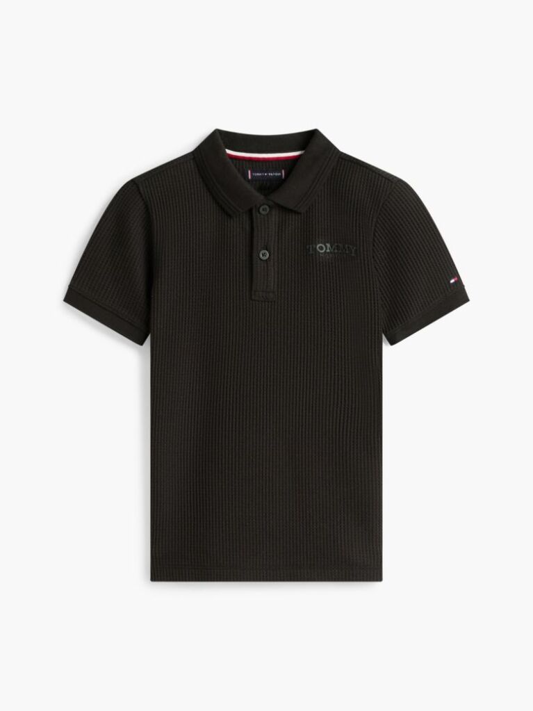 Black Textured Knit Polo Shirt  Boys