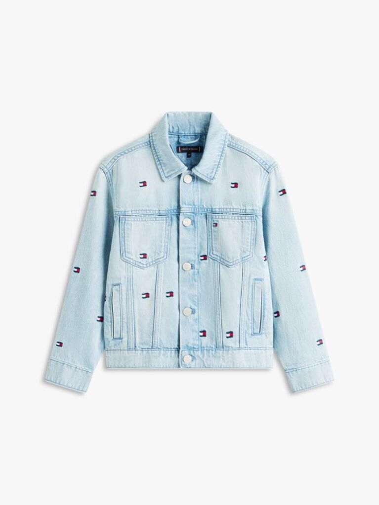 Blue Jacheta Din Denim Cu Steag Brodat  Baieti