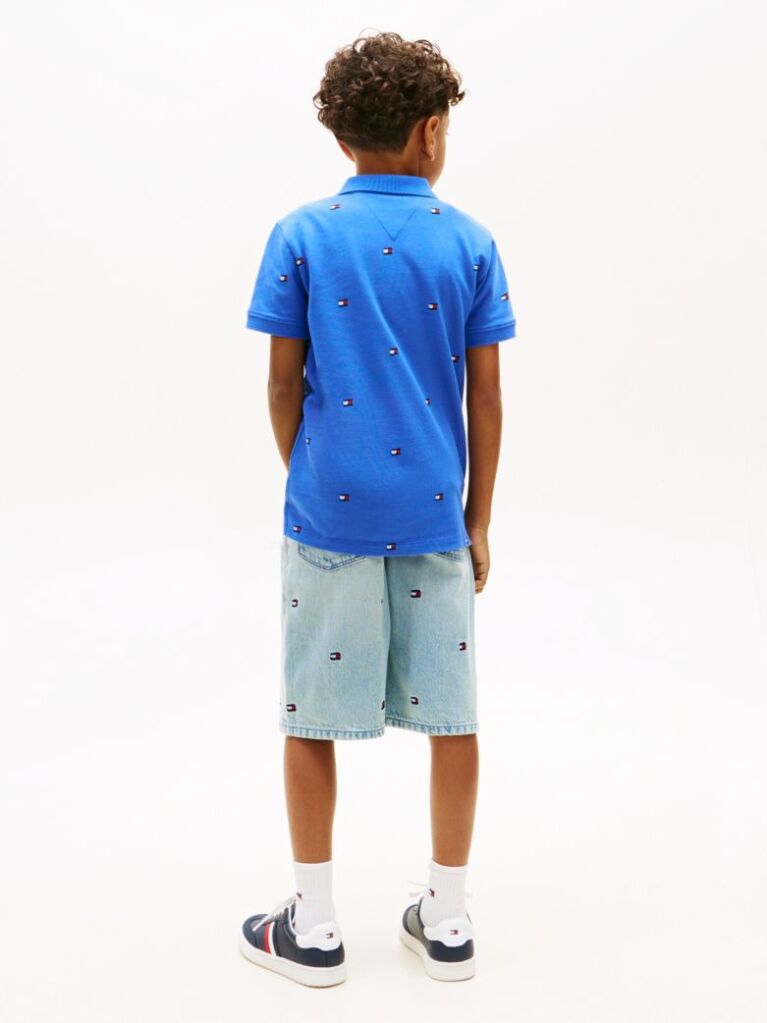 Blue Tricou Polo Cu Croiala Regular Si Steag Brodat  Baieti