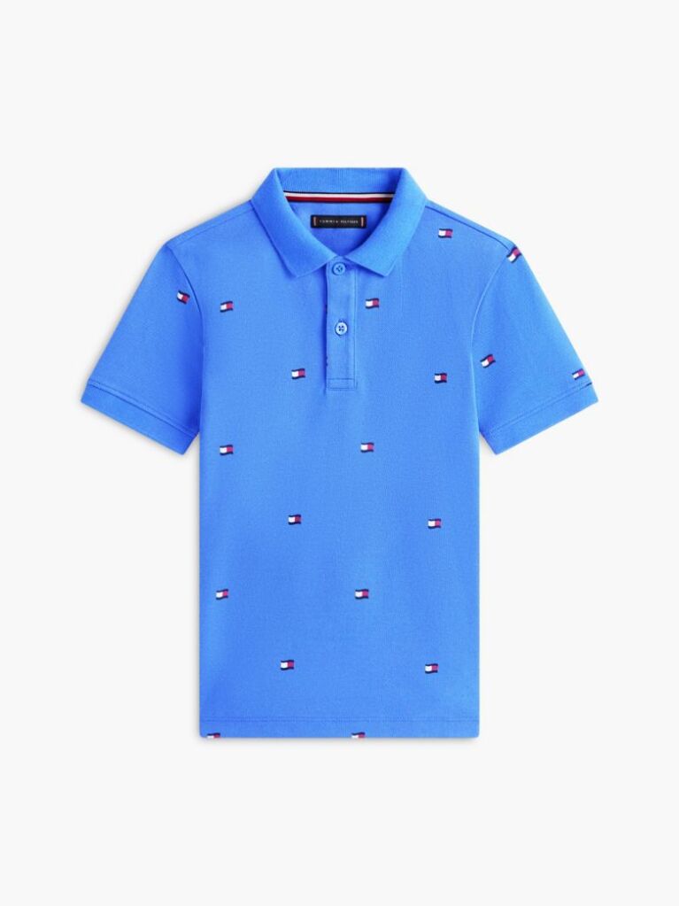 Blue Tricou Polo Cu Croiala Regular Si Steag Brodat  Baieti