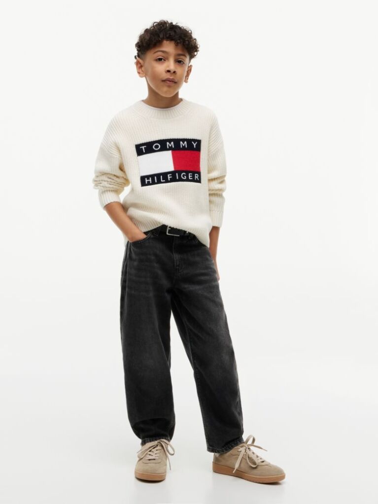 Denim Blugi Negri Cu Croiala Lejera Si Picior Barrel  Baieti