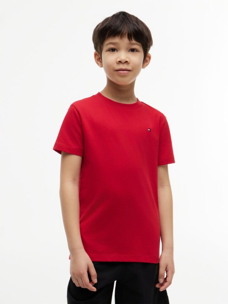 Rosu T-Shirt Cu Guler Crew  Baieti