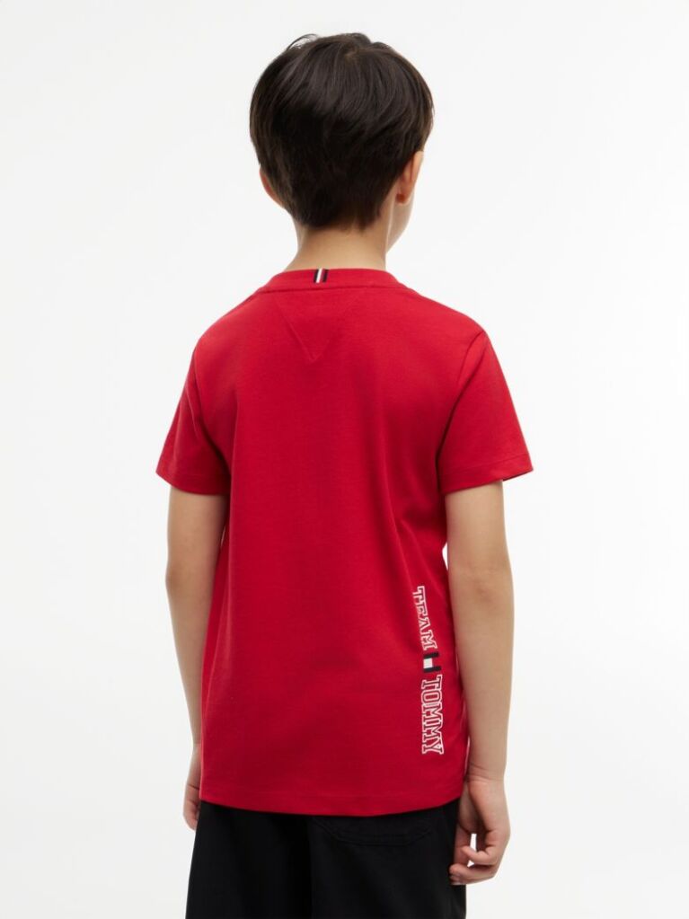 Rosu T-Shirt Cu Guler Crew  Baieti