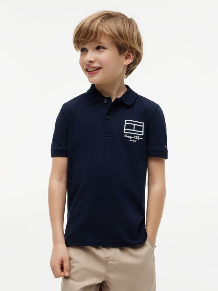 Blue Polo Pique Cu Croiala Regular Si Detalii  Baieti