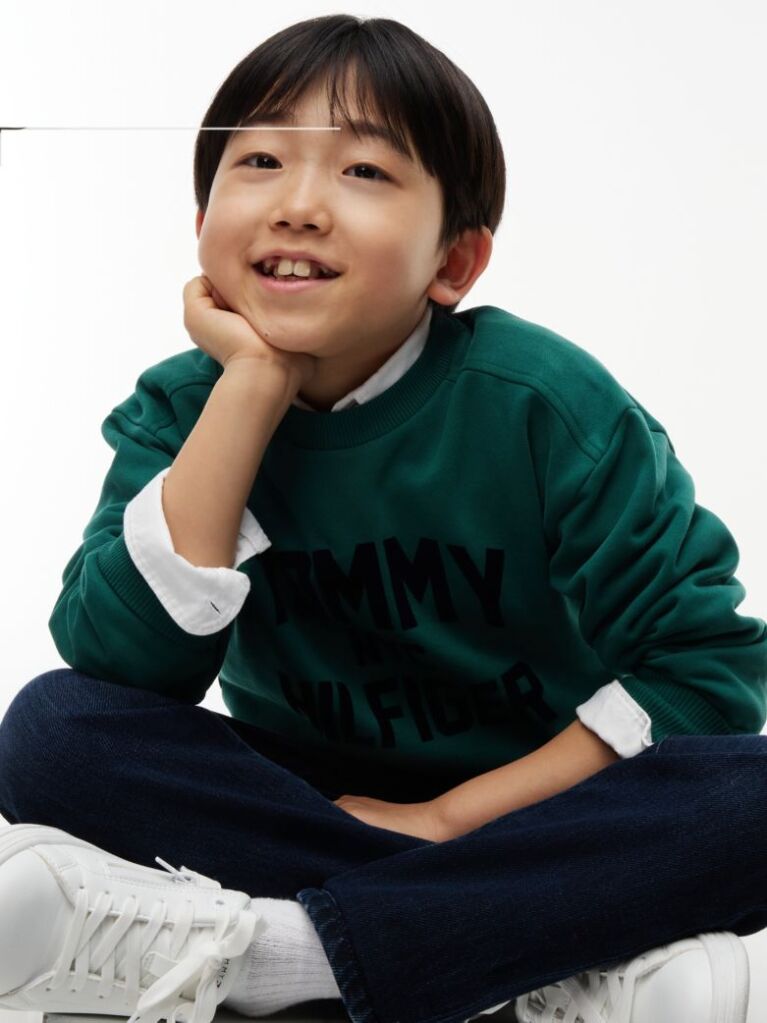Green Logo Sueded Crew Neck Sweatshirt  Boys