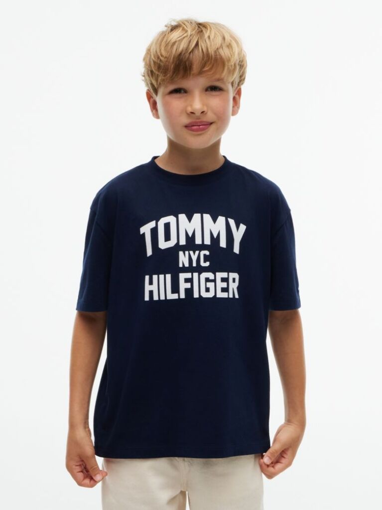 Blue T-Shirt Din Jerseu Cu Guler Rotund Si Logo  Baieti