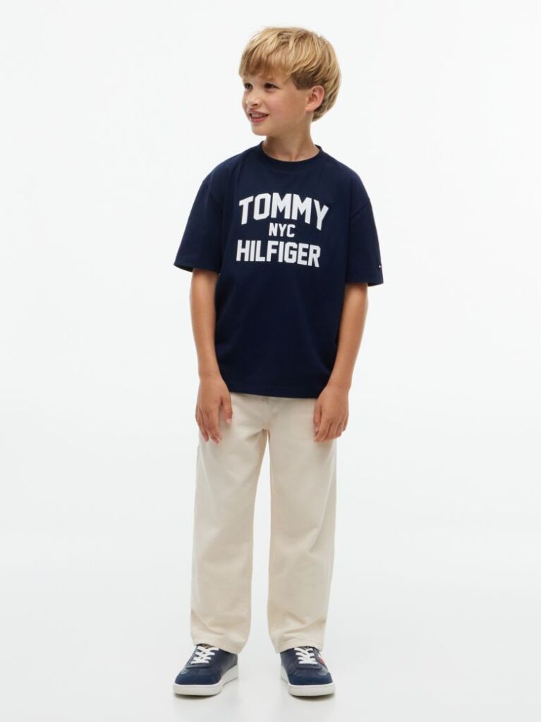 Blue T-Shirt Din Jerseu Cu Guler Rotund Si Logo  Baieti