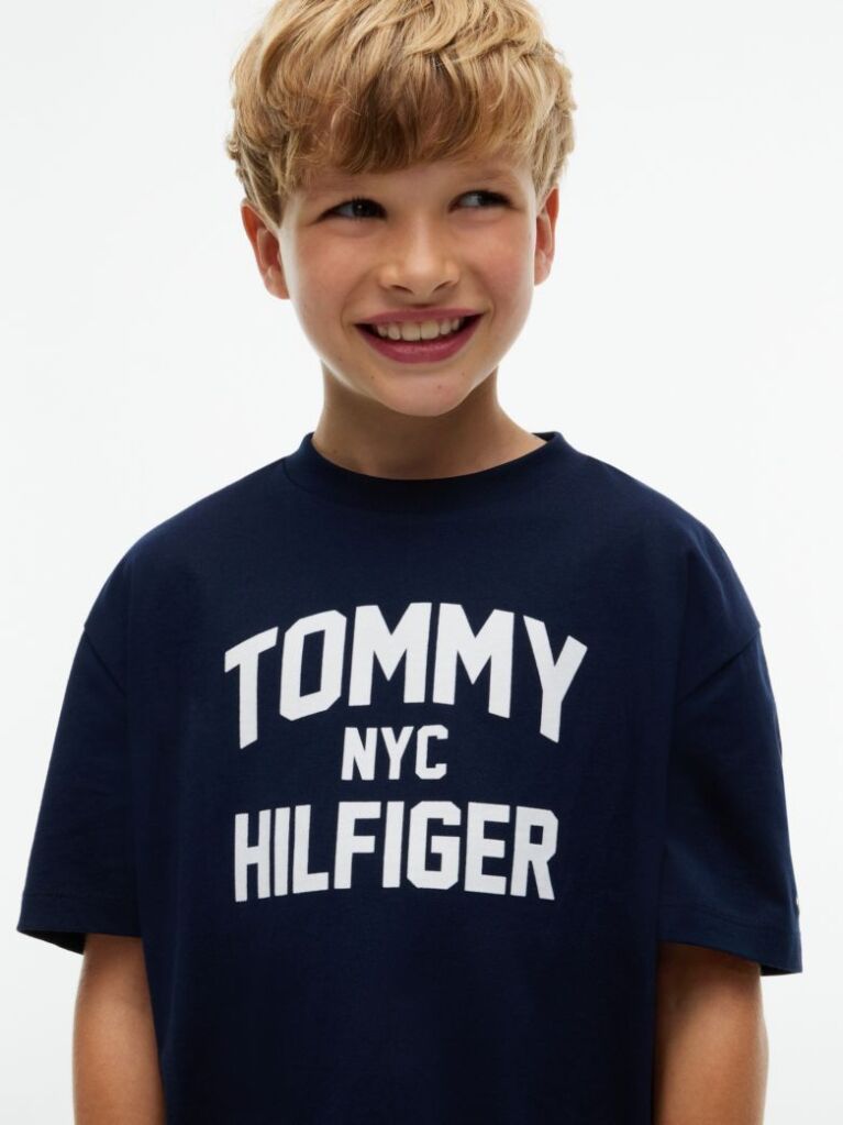 Blue T-Shirt Din Jerseu Cu Guler Rotund Si Logo  Baieti