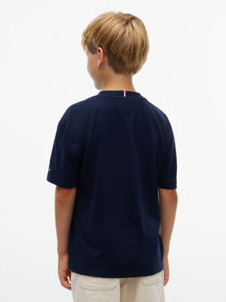 Blue T-Shirt Din Jerseu Cu Guler Rotund Si Logo  Baieti