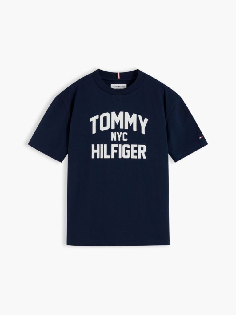 Blue T-Shirt Din Jerseu Cu Guler Rotund Si Logo  Baieti