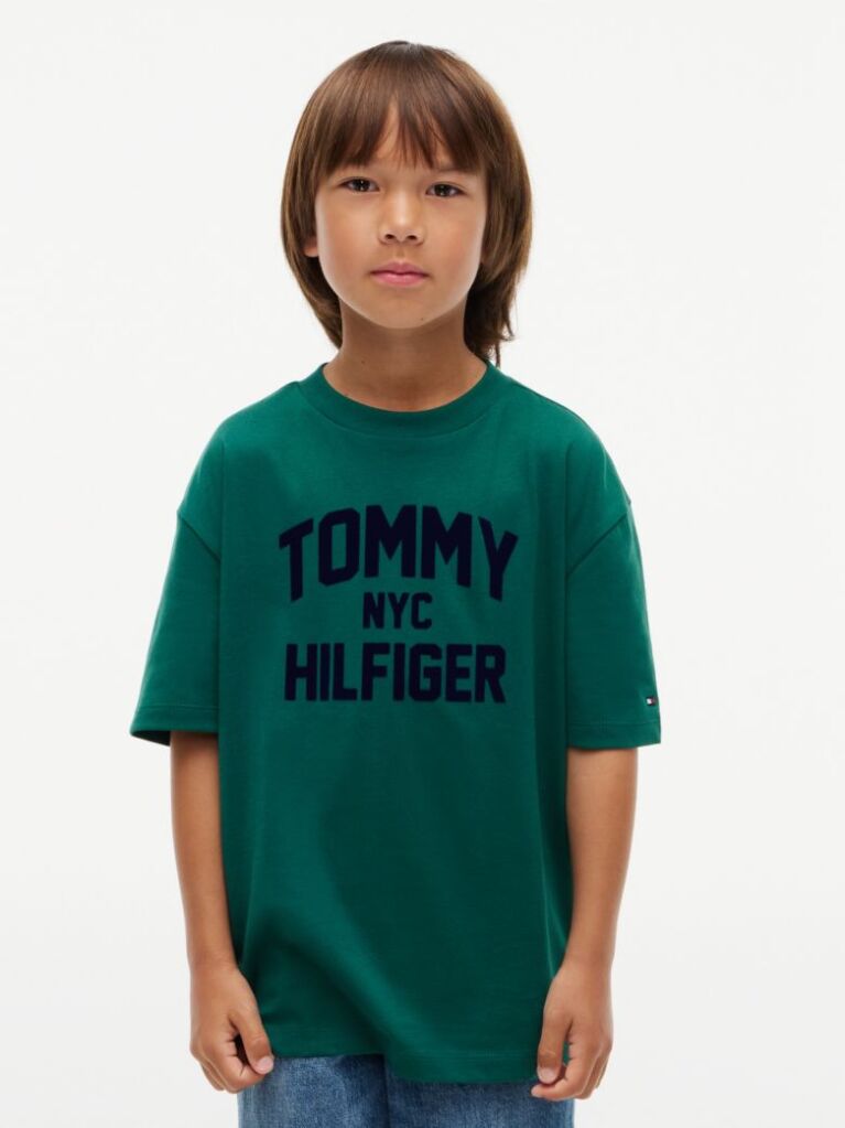 Verde T-Shirt Din Jerseu Cu Guler Rotund Si Logo  Baieti