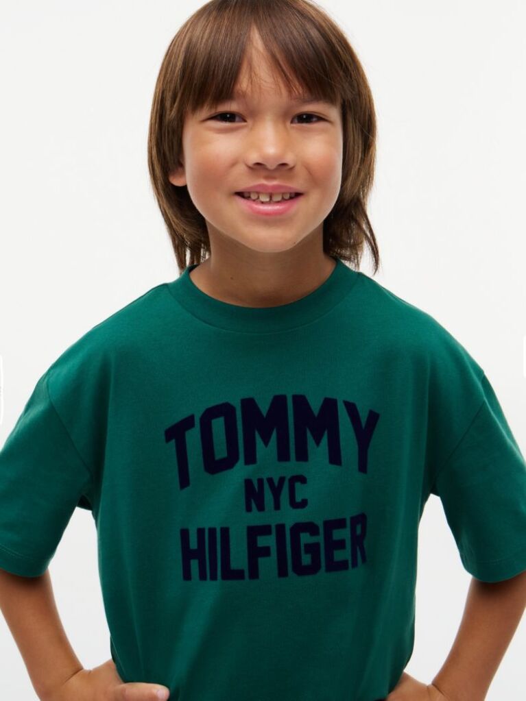 Verde T-Shirt Din Jerseu Cu Guler Rotund Si Logo  Baieti