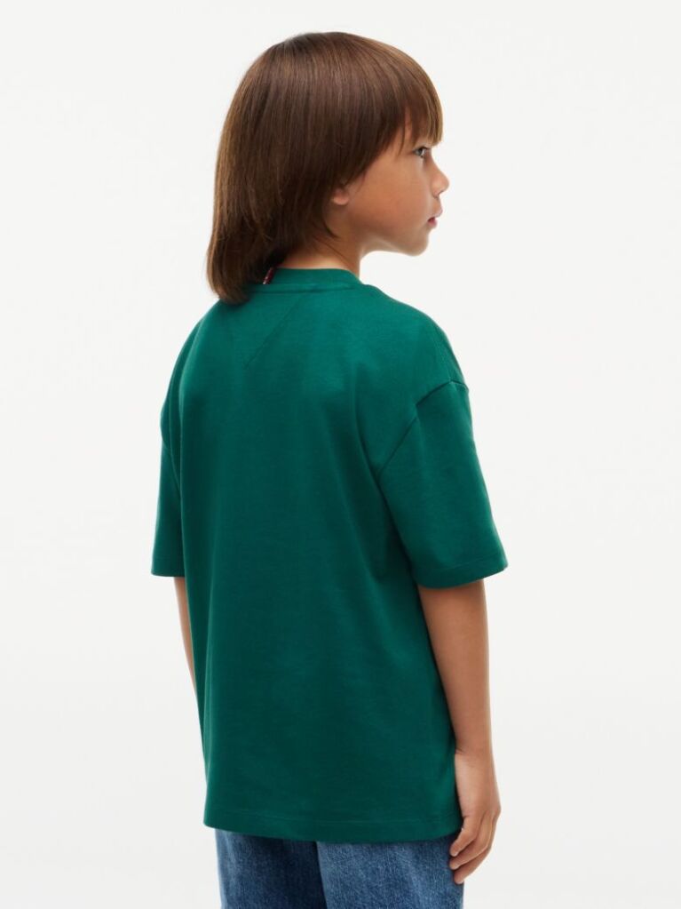 Verde T-Shirt Din Jerseu Cu Guler Rotund Si Logo  Baieti