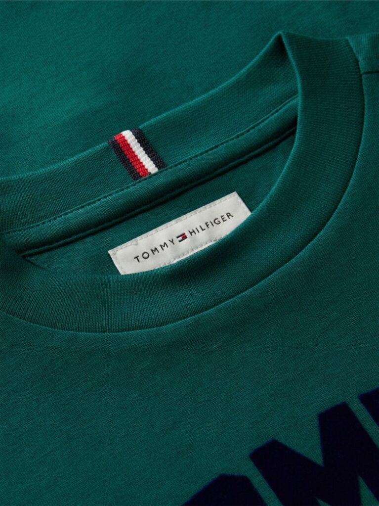 Verde T-Shirt Din Jerseu Cu Guler Rotund Si Logo  Baieti