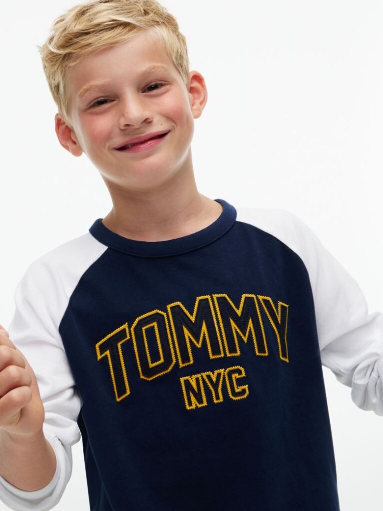 Blue T-Shirt Varsity Cu Blocuri De Culori Si Logo  Baieti