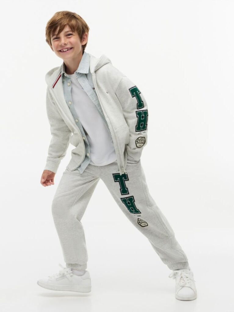 Gri Joggers Varsity Cu Logo Appliqué Si Cordon  Baieti