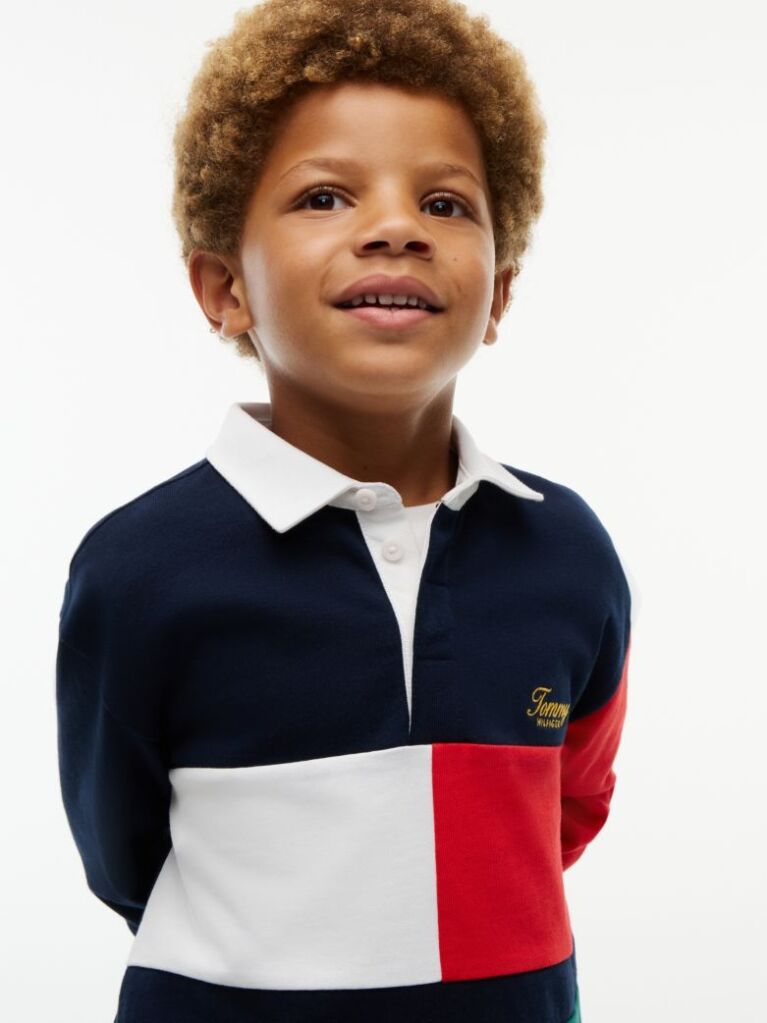 Multi Rugby Stripe Long Sleeve Polo Shirt  Boys