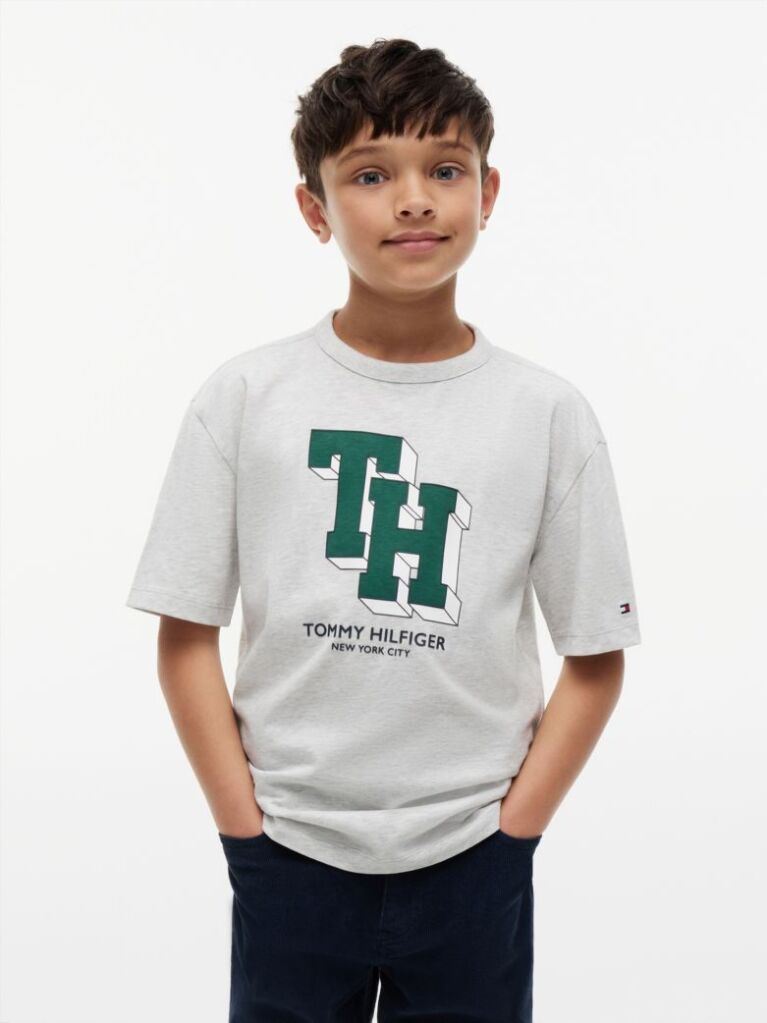 Gri T-Shirt Varsity Din Jerseu Cu Logo  Baieti