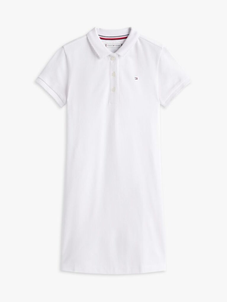 Alb Rochie Polo Cu Guler Rotund In Contrast  Fete
