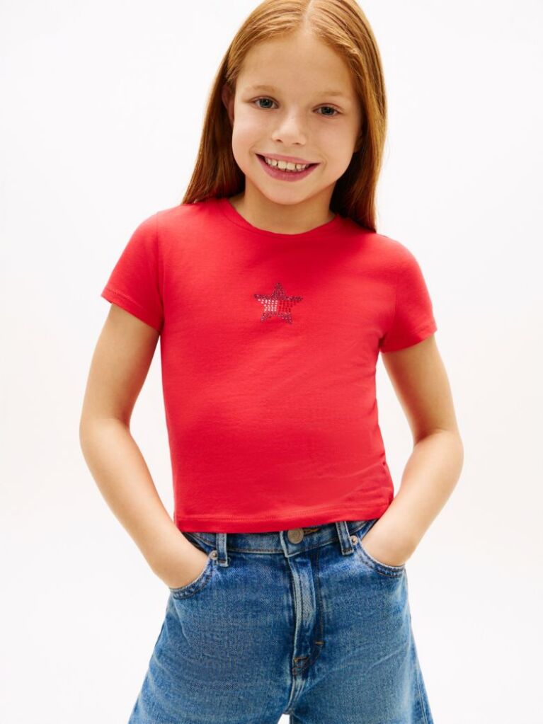 Red Extra Slim Star Flag T-Shirt  Girls