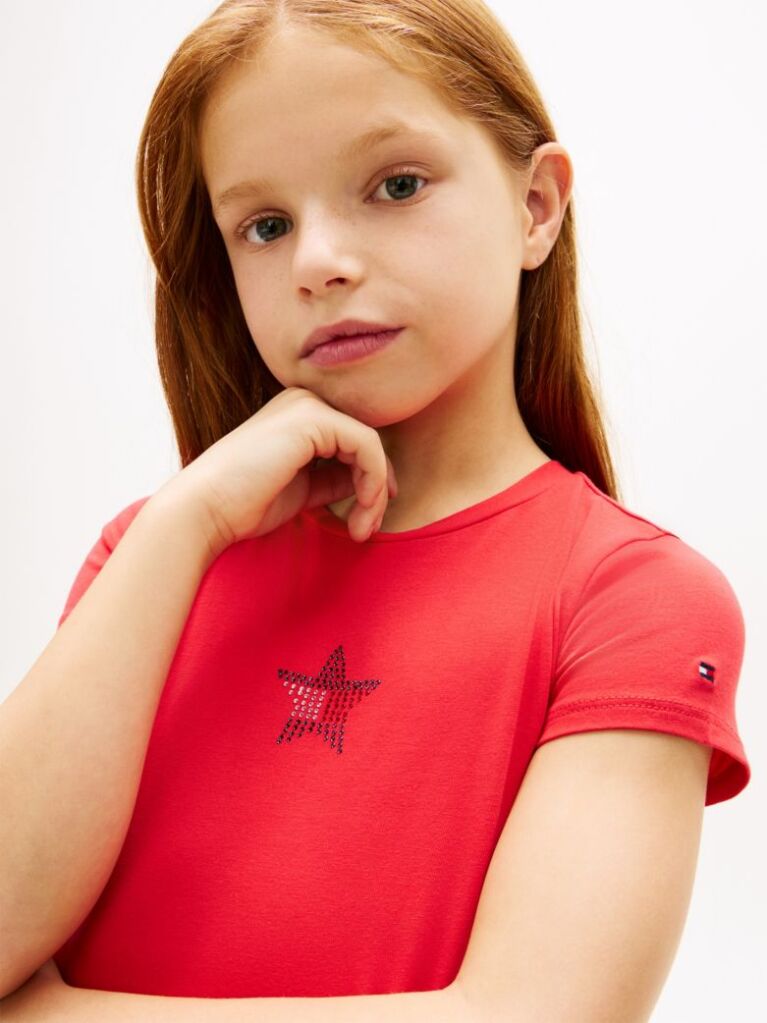 Red Extra Slim Star Flag T-Shirt  Girls