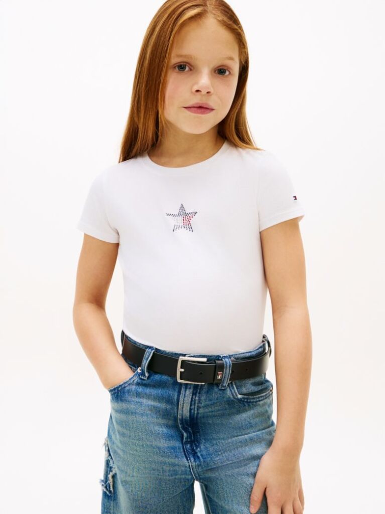 Alb Tricou Extra Slim Cu Steag In Forma De Stea  Fete